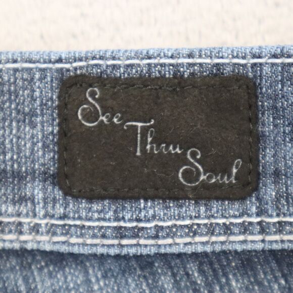 See Thru Soul Pants Womens 29 Blue Denim Flat Front Mid Rise Skinny Jeans - Picture 9 of 16